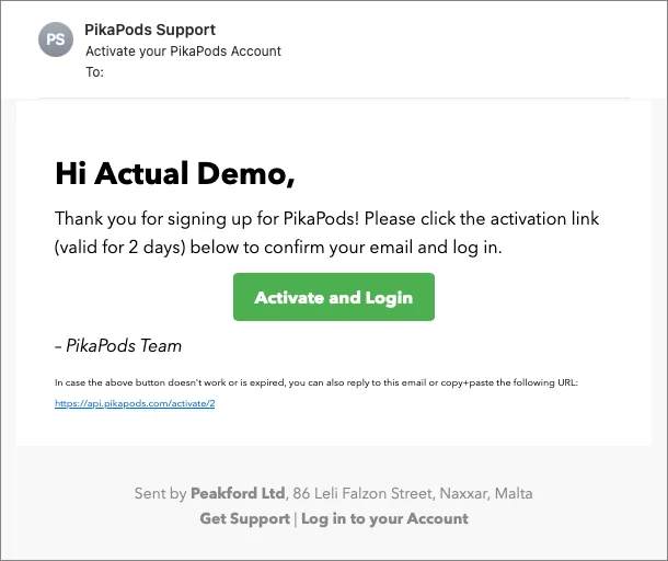 Image Pikapods email registration