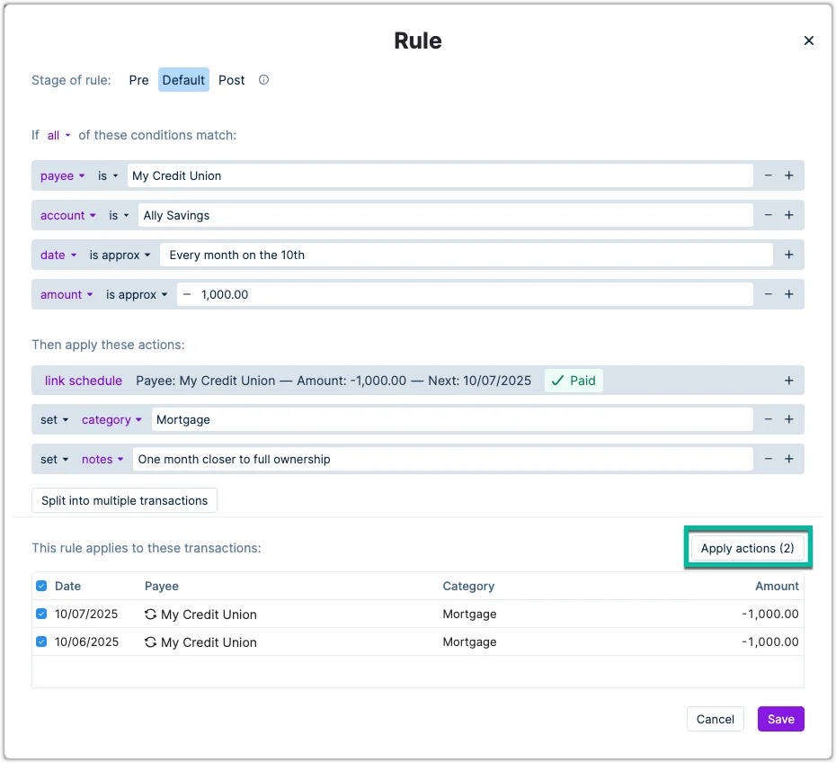 Rule associated with the mortgage schedule
